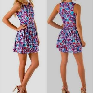 THEORY Achi Silk Perplexing Watercolor Print Zip-Front Dress with Pockets Sz 6